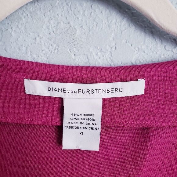 Diane Von Furstenberg Fushia Longsleeve Silk Blend Wrap Dress - Picture 5 of 6